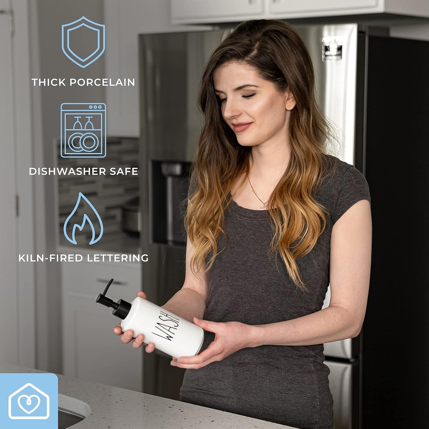 Heartland Home Porcelain 16oz Liquid Dispenser - Kitchen, Bathroom & Laundry Soap & Detergent Dispenser