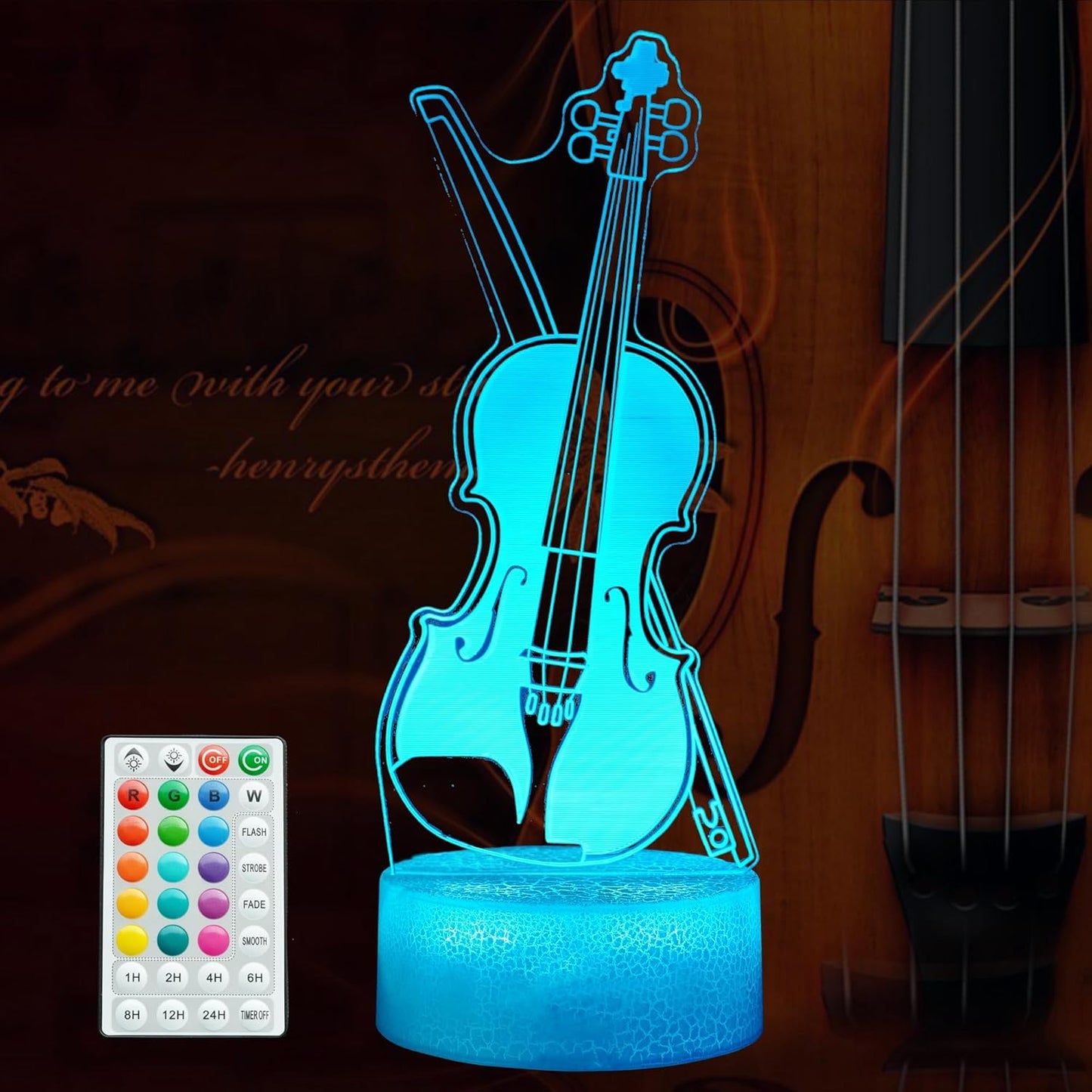 Violin Night Light, Violin Gifts, Cello 3D Illusion Lamp with 16 Colors Changing, Timer, 4 Flash Modes and Dimmable, Kids Boys Girls Room Decoration, Holiday Xmas Music Gifts
