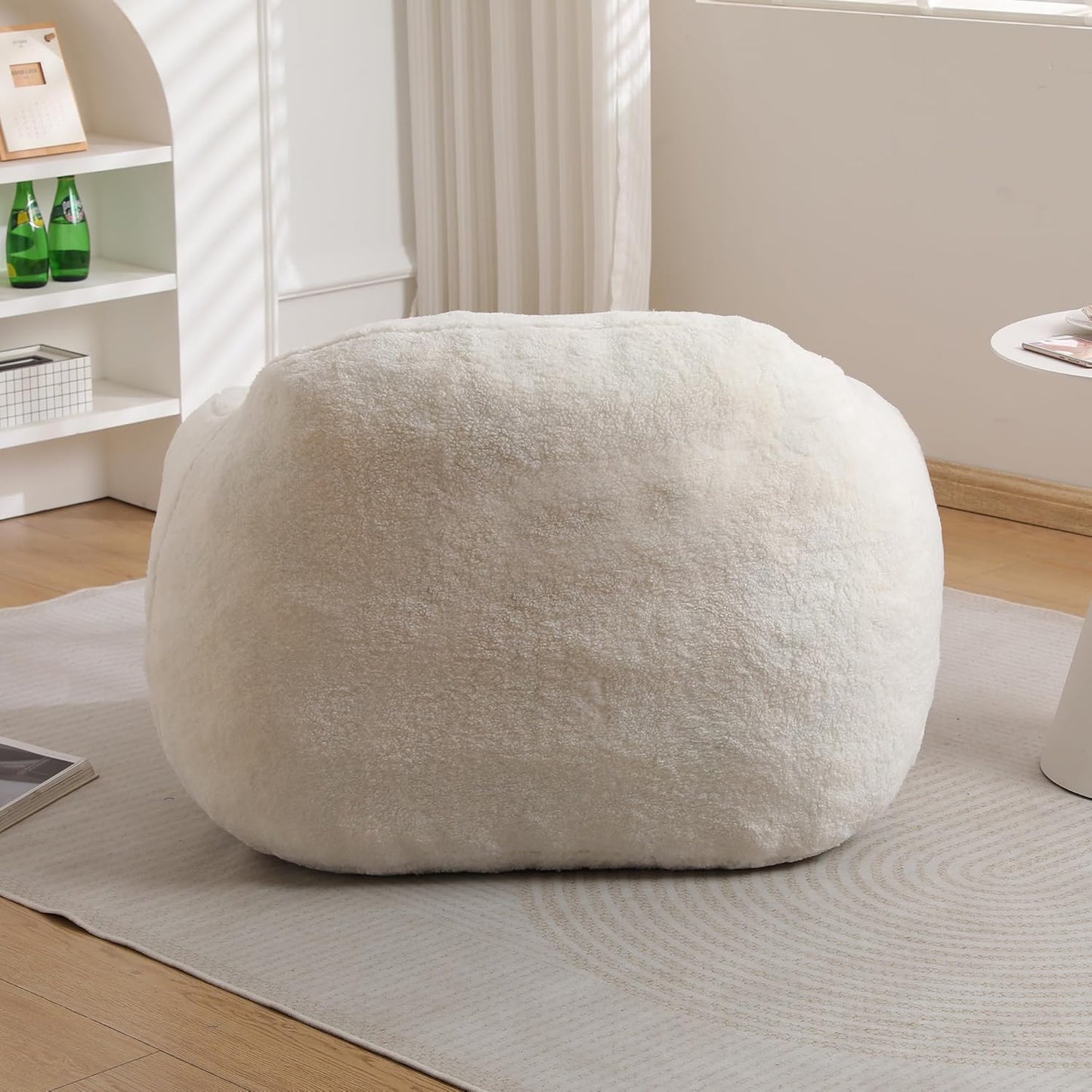 Furniliving Bean Bag Chair, Oversized Bean Bag Couch for Adults Comfy Bean Bag Sofa with Back Support, Giant Bean Bag Chair Stuffed Floor Sofa for Living Room Bedroom Dorm Office, Teddy, Off White
