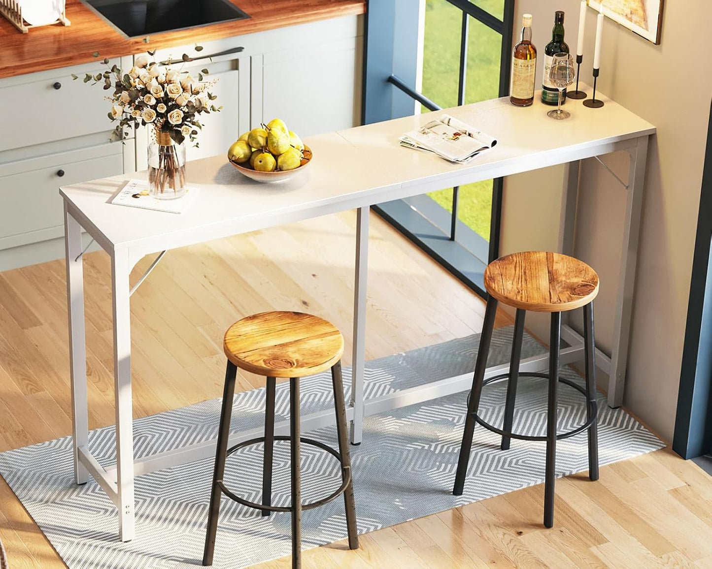 ODK 71 Inch Bar Table, Bar Height Pub Table, Counter Height Bar Table, Rectangular High Top Kitchen & Dining Counter Tables with Sturdy Legs & Easy-to-Clean Top, White