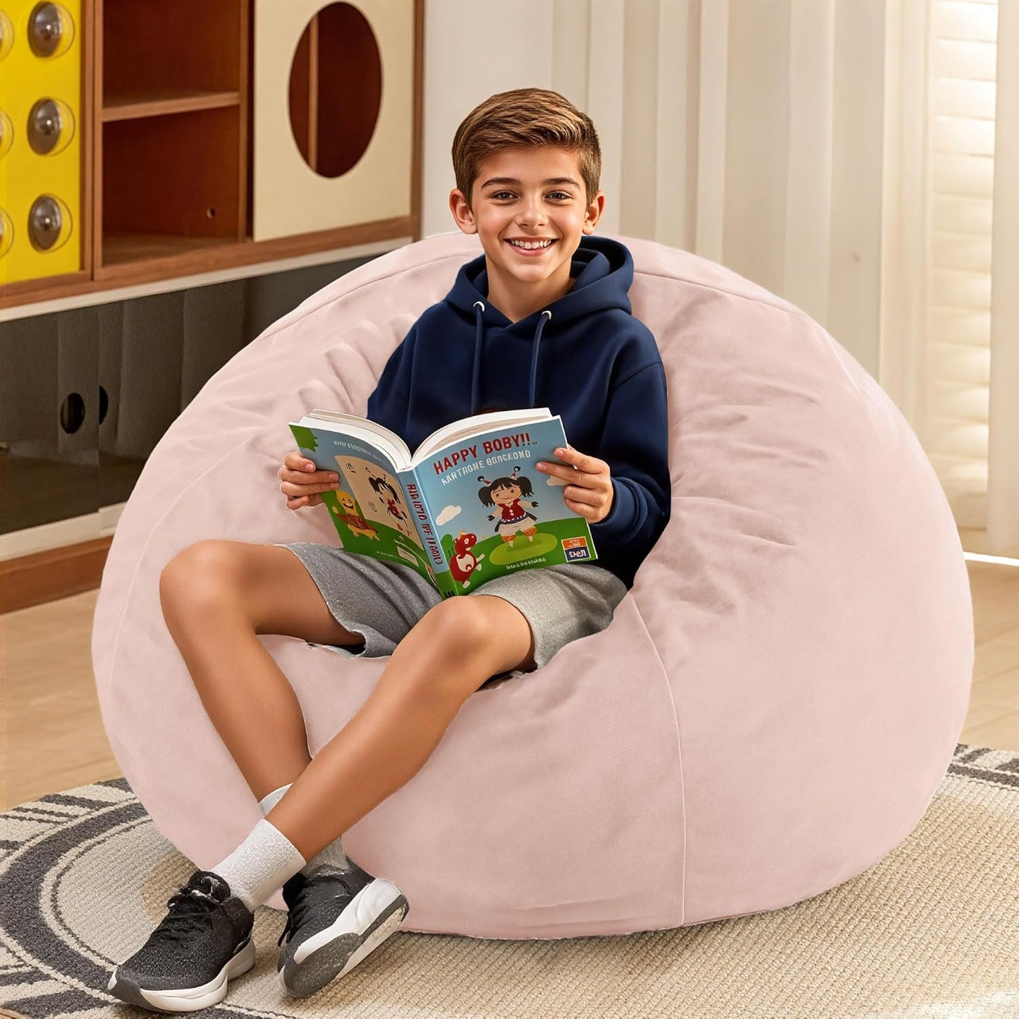 HABUTWAY 2FT Bean Bag Chair, 2' Beanbags Small Bean Bag Chairs with Filling, Teardrop Bean Bag Chair Luxurious Velvet Ultra Soft Fur with Removable Cover (Pink)
