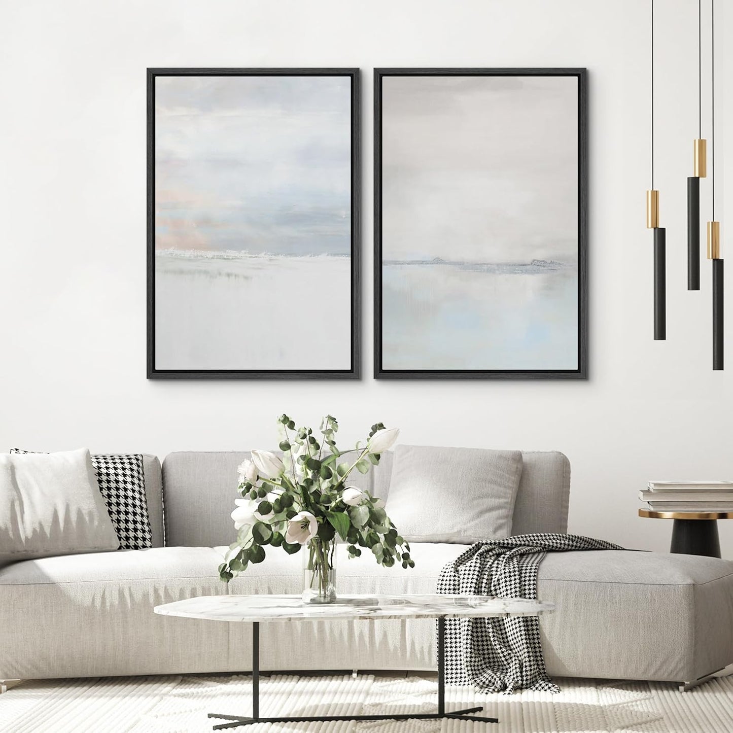 SIGNWIN Framed Canvas Print Wall Art Set Pastel Gray Watercolor Landscape Abstract Shapes Illustrations Minimal Decorative Boho Nordic Relax/Zen for Living Room, Bedroom, Office - 16"x24"x2 Black