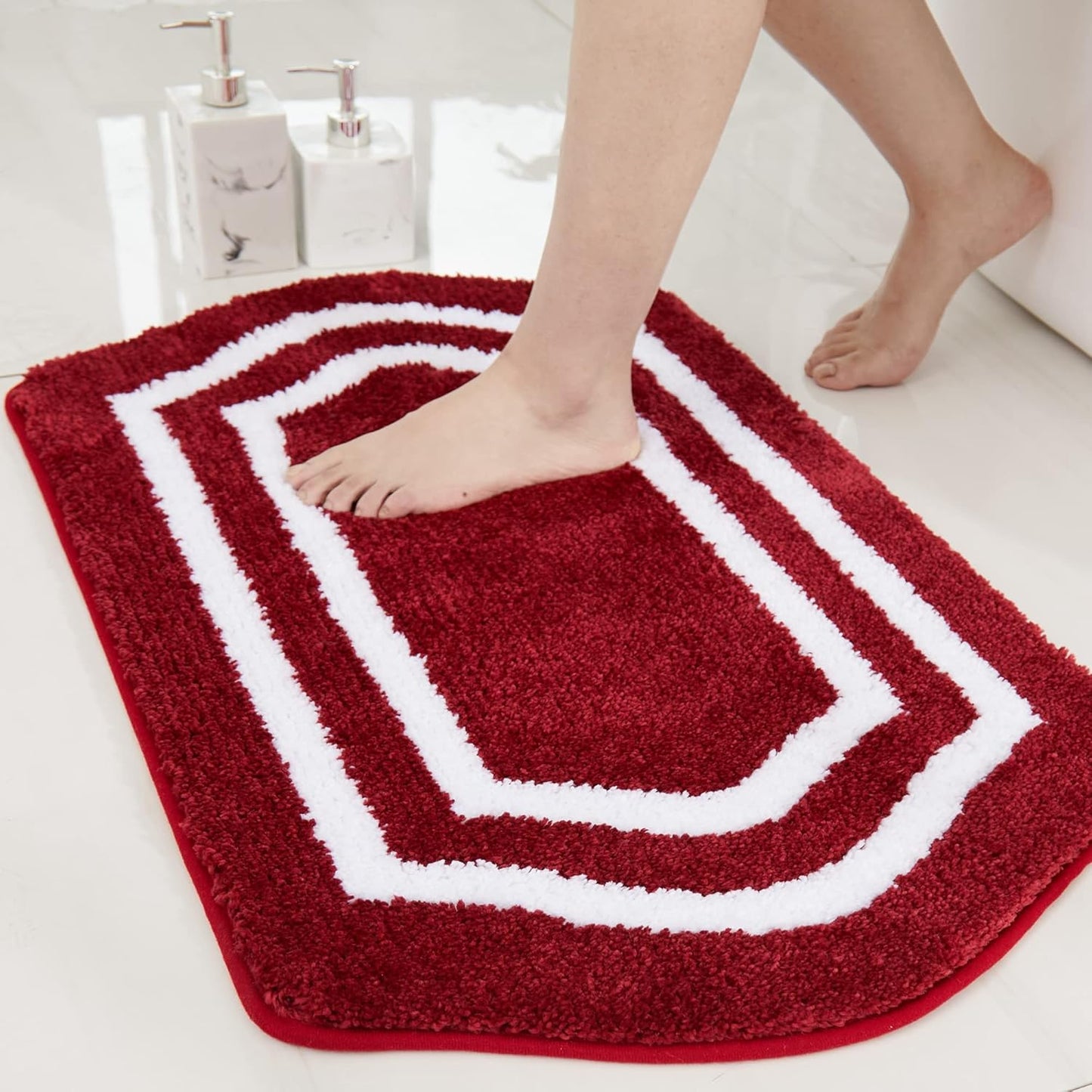 COSY HOMEER Extra Thick Bath Linen Sets Rugs - Anti-Slip Bath Mats Soft Plush 100% Strong Polyester Living Room Bathroom Water Absorbent(Red,20x32 - Inches)