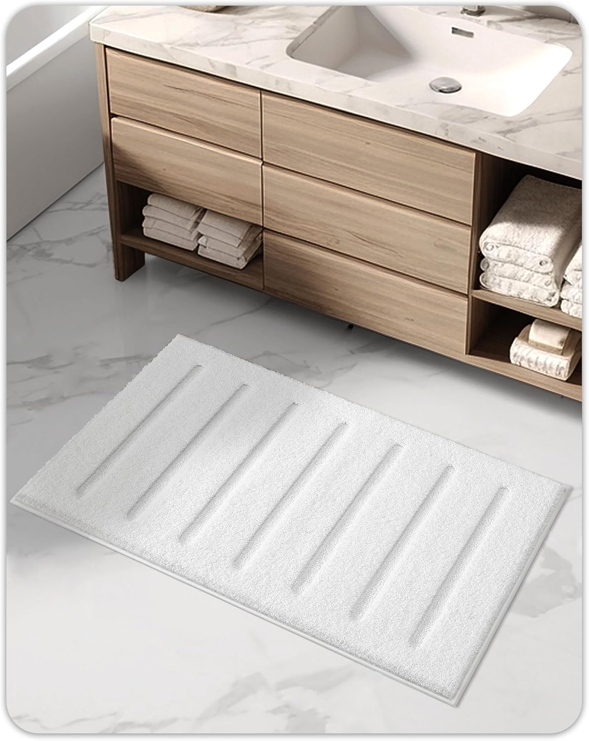 Color&Geometry Ultra Soft Plush Bathroom Rugs Non Slip Washable Bath Mat with Rubber Backing, Fluffy Absorbent Machine Carpet for Bathroom Floor, Tub and Shower, 24"x36", White