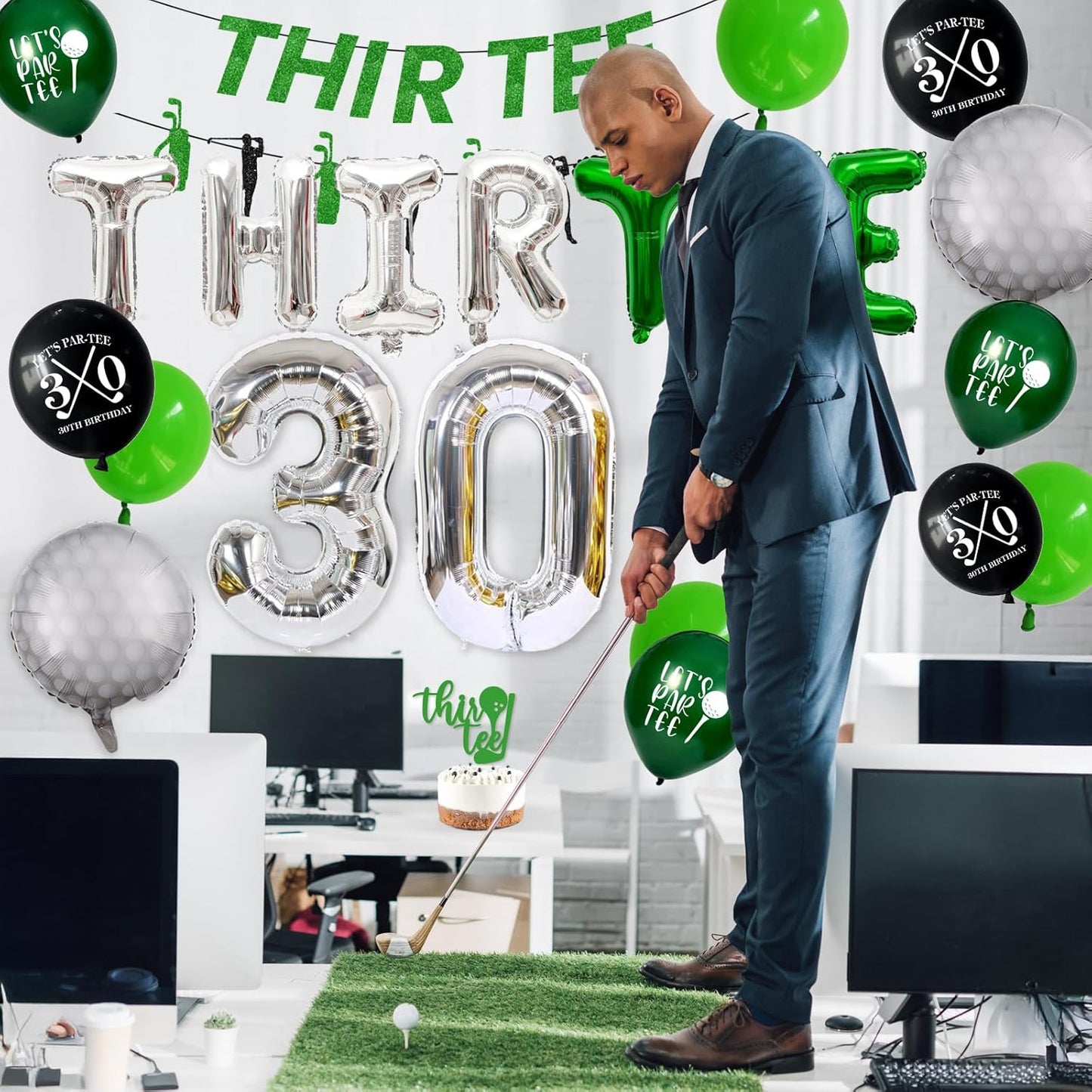 30th Birthday Decorations for Him, Golf 30th Birthday Party Decoration Themed for Men Thirty Birthday Decor Banner Set Durable 30 Number Balloons