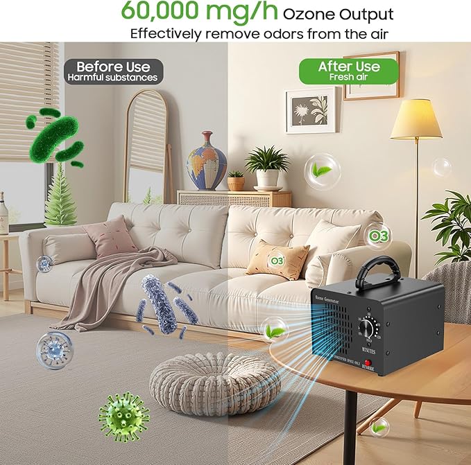 Ozone Generator Machine 80,000mg/h, High Capacity Ozone Odor Eliminator Removal Air Purifier for Home Car Pet & Basement Odor, Suitable for Spaces up to 5,000 Square Feet, Black