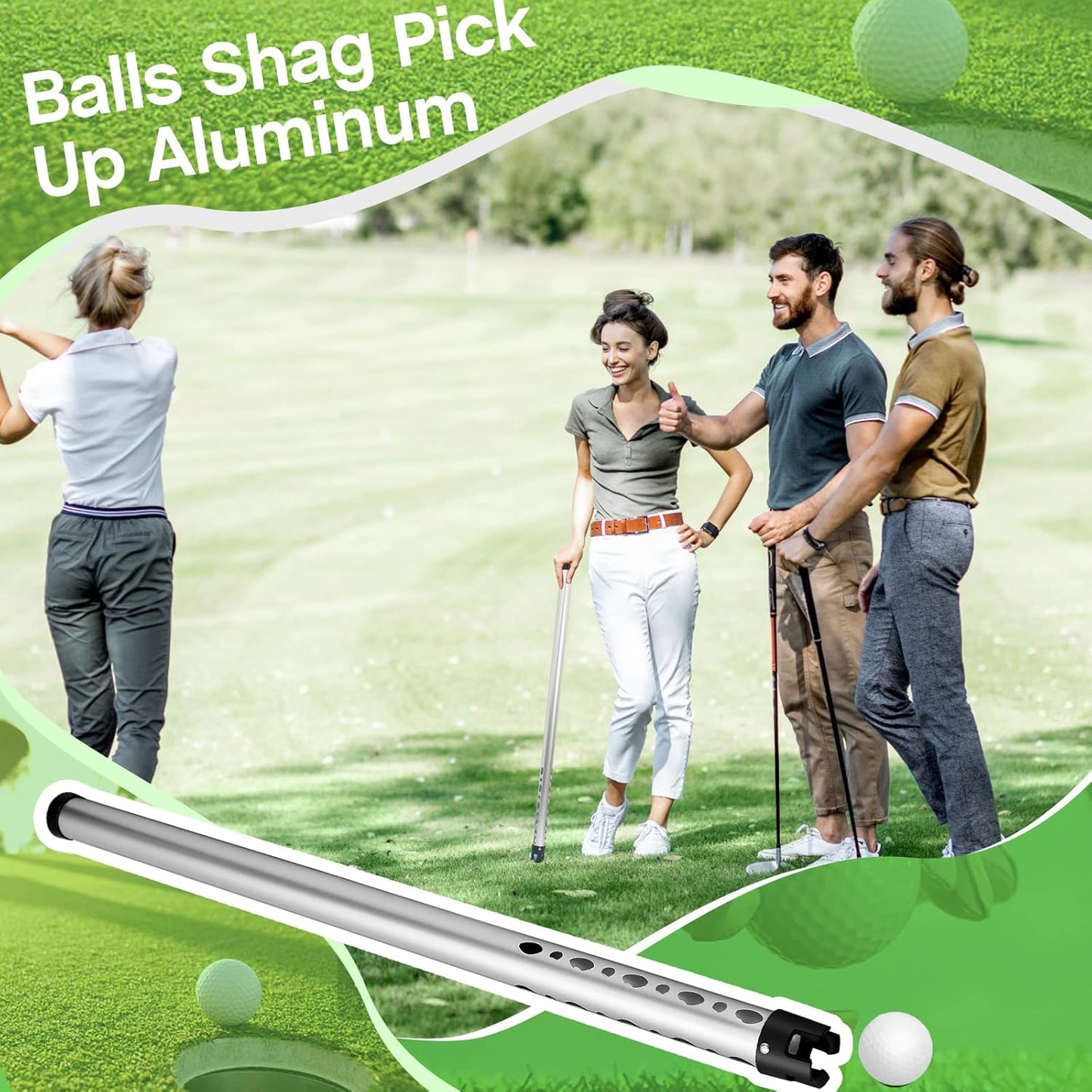 Deekin 2 Pieces Golf Ball Retriever Aluminum Alloy Picker Upper Tube 38.58 Inch Golf Ball Collector Silver Shagger Grabber Sport Tool Device for Men Women, Can Hold 23 Balls