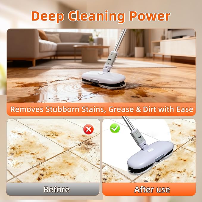 GOBOT Cordless Electric Spray Mop with High-Speed Motor, Enhanced Cleaning Power, Durable Material, LED Headlight, 300 mL Tank, Dual-Spinning Pads for Hardwood, Tile & Laminate