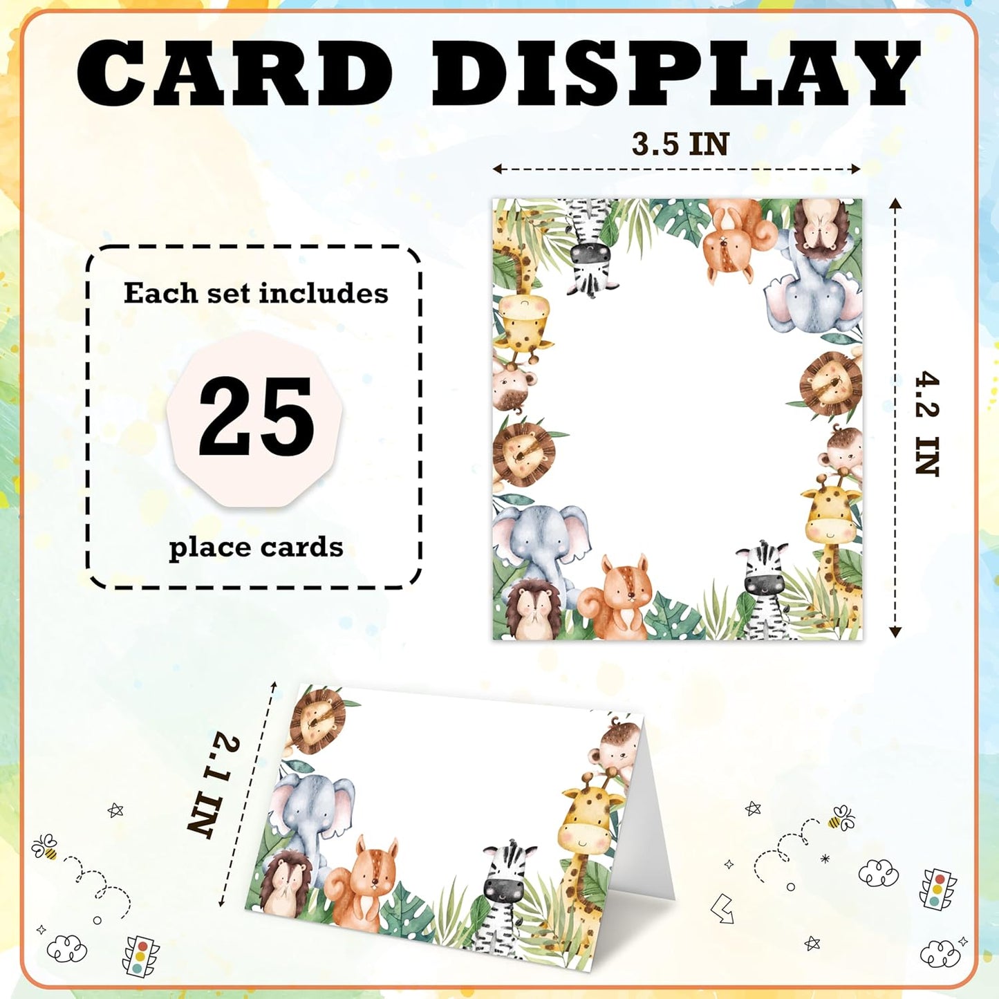 Jungle Animals Place Card For Boys Girls, Safari Animals Name Cards For Table Setting, Animals Party Favors Supplies, Wildlife Tent Cards Decorations For Baby Shower Birthday Events, 25 Pack -14