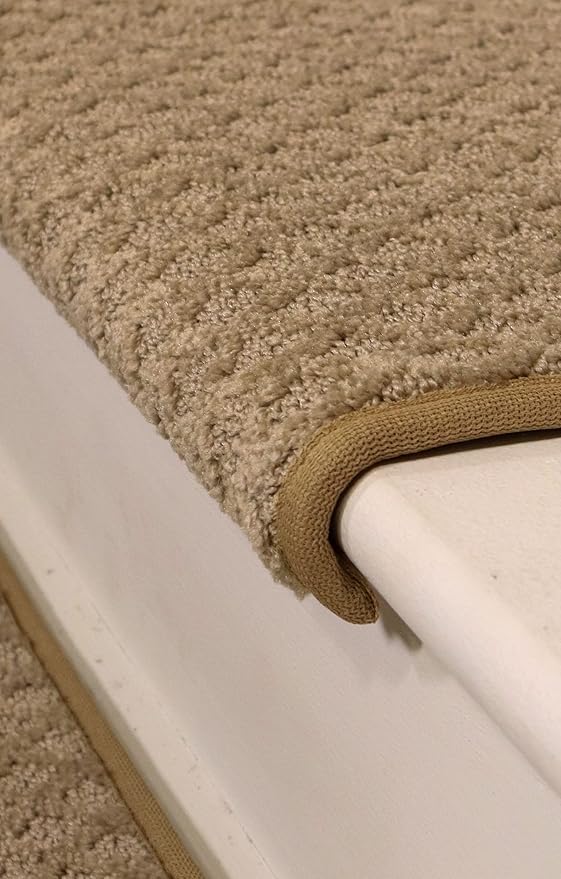 Oak Valley Designs™ Rounded Bullnose Carpet Stair Treads, Anti Slip Indoor Stair Mats for Wooden Stairs - Style: Bayside Charm, Wood Grain 31" W X 9.75" D (Set of 4)