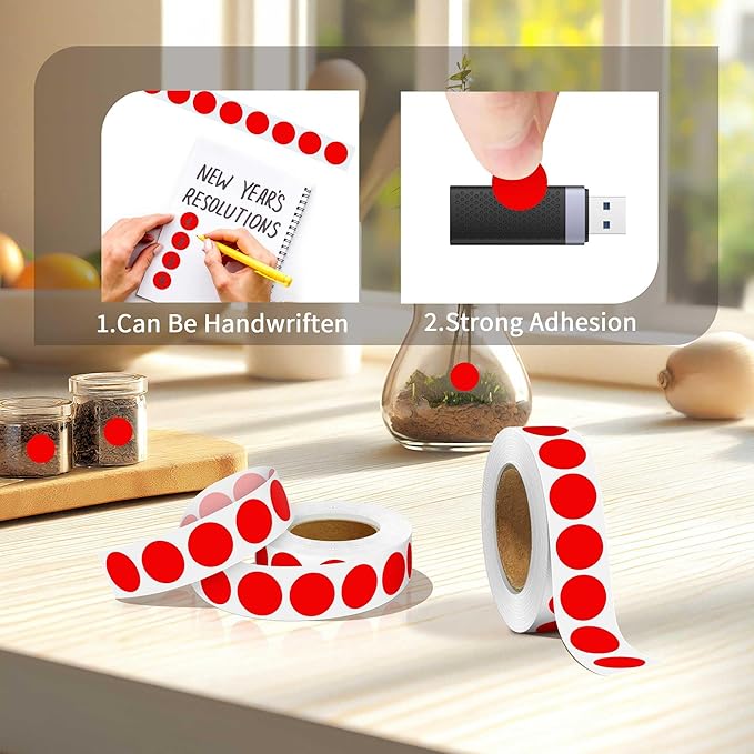 0.75" Multi - Purpose Circle Labels,1000 PCS 3/4 Inch Red Sticker for Classroom, Papers, Market, Price Tags, and Library Book Labels. Non - Printable Round Colored Stickers