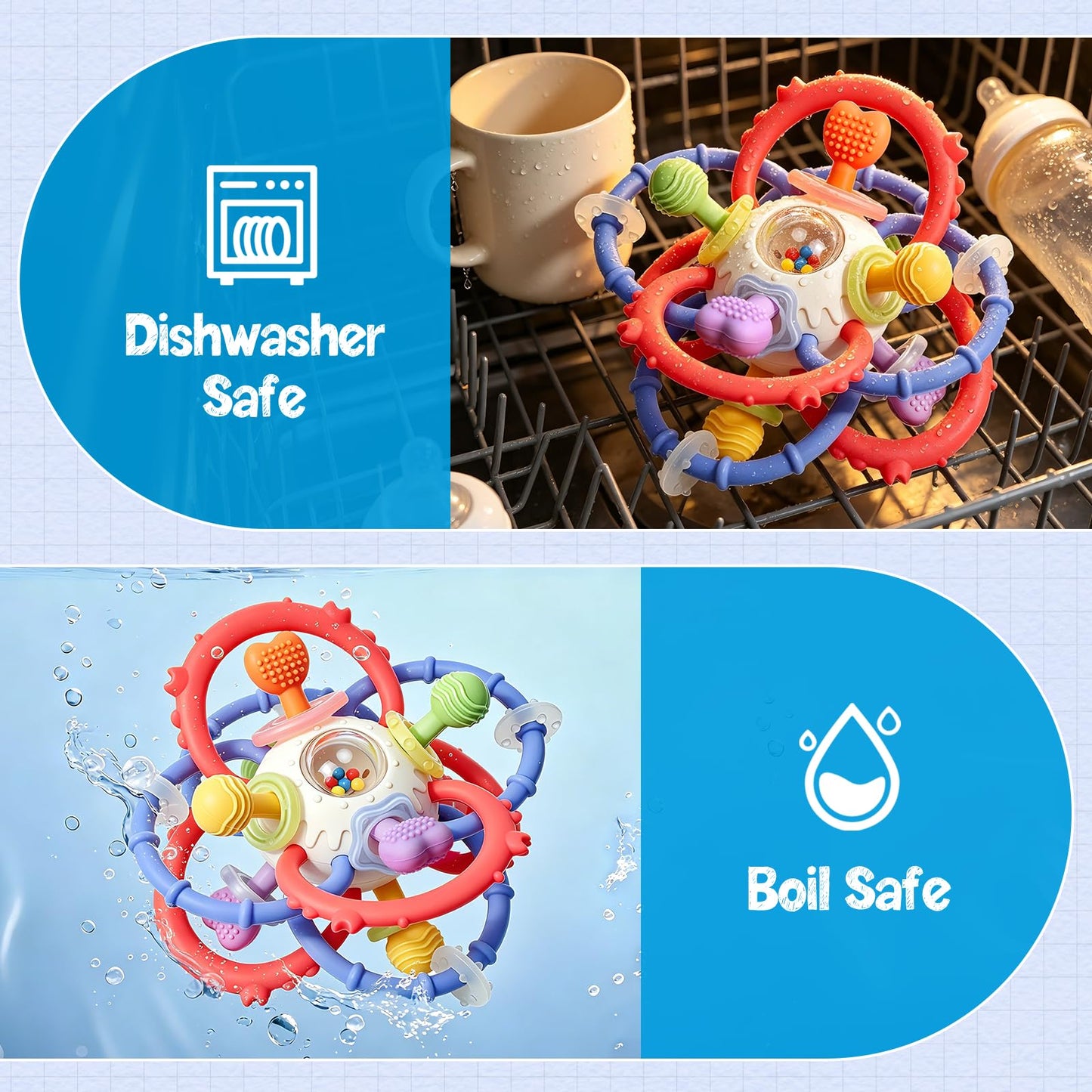 Baby Sensory Teething Toys 0-6 6-12 Months, Multi-Functional Baby Teether & Rattle Toy, BPA-Free Silicone Baby Chew Toy for Teething Relief, Ideal Newborn Infant Shower Gifts for Boys Girls
