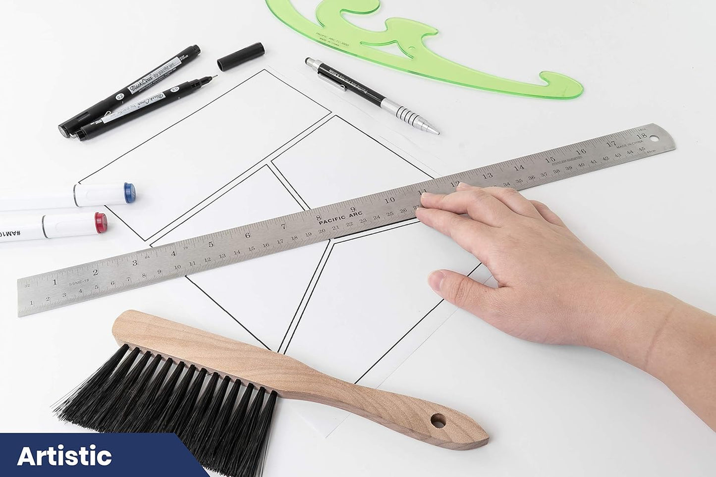 Pacific Arc 18 Inch Stainless Steel Ruler with Inch/Metric Conversion Table