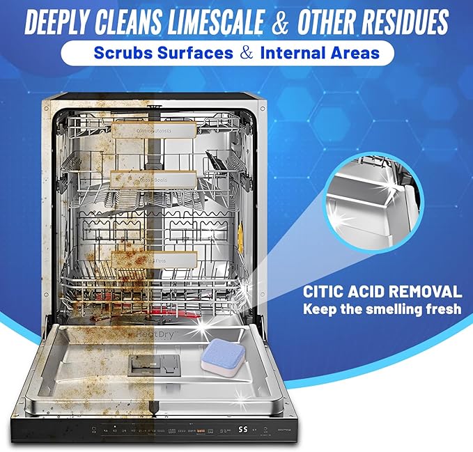 Dishwasher Cleaner＆Deodorizer Tablets, 24 Pack Deep Cleaning Descaler for Dishwasher, Natural Odor, Limescale, Grease, Calcium ＆ Smell Remover, Septic Safe with Lemon Scent - 12 Month Supply