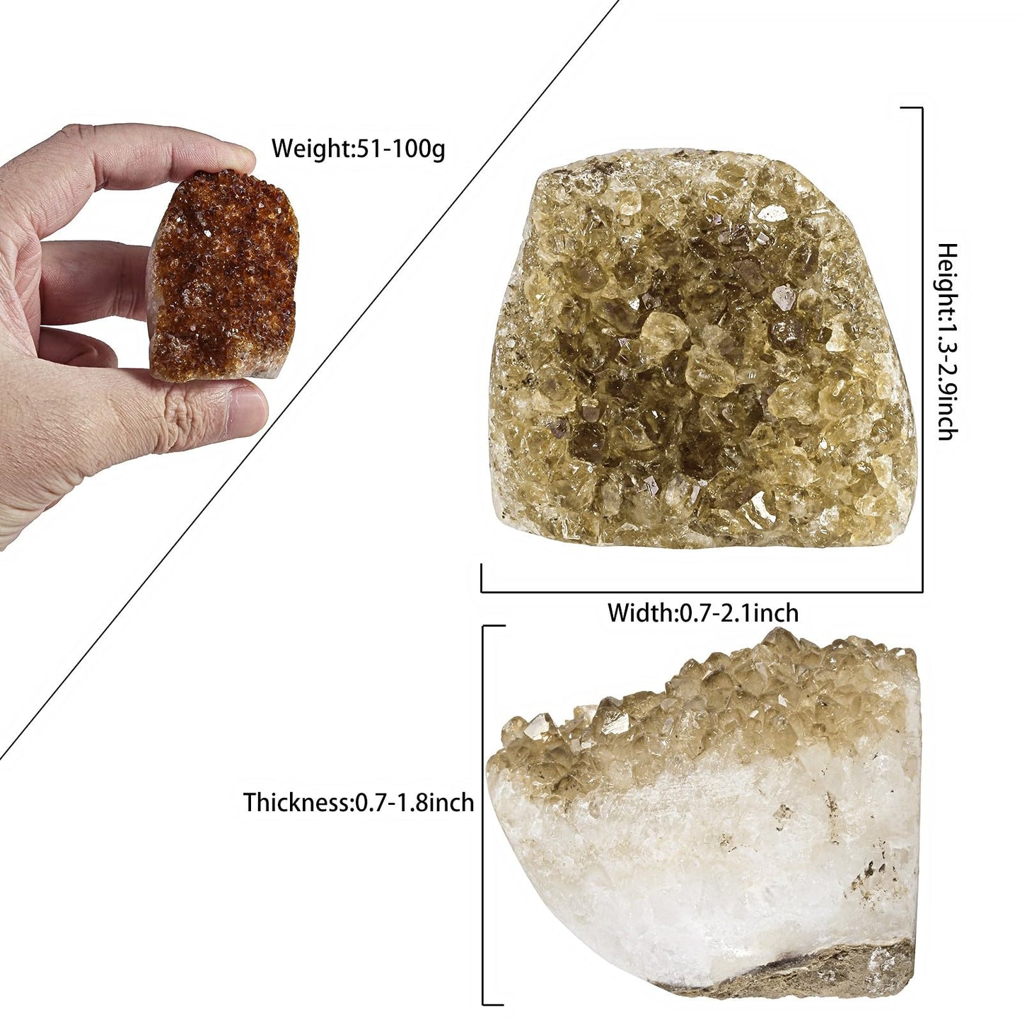 TUMBEELLUWA Natural Citrine Crystal Cluster Geode Raw Crystals and Healing Stones Mineral Specimen Rock Collection Display Decor for Home, 51-100 g