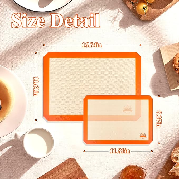 Silicone Baking Mat, Set of 3 Reusable Non-Stick Food Safe Baking Sheets for Cookies,for Making Cookies, Macaroons, Bread (Orange)