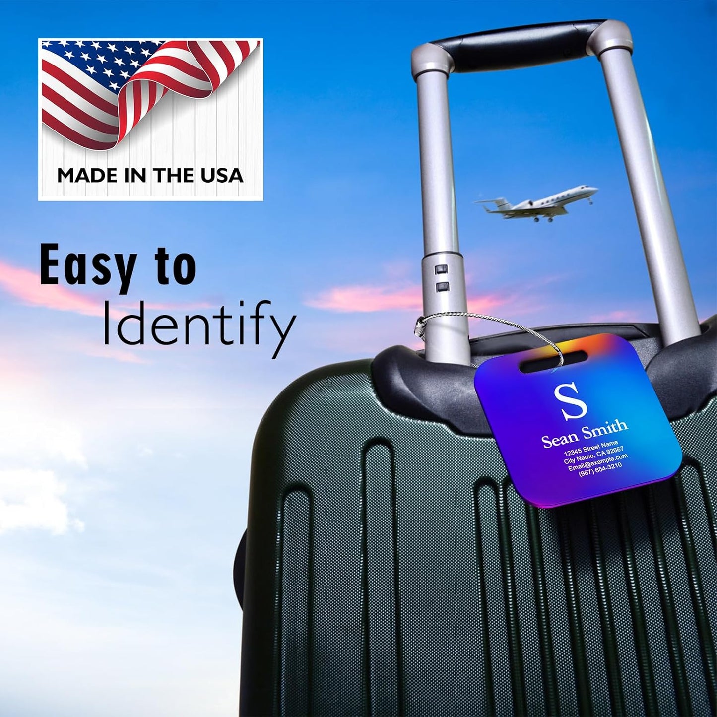 Luggage Tags for Suitcase - Personalized Engraved Blue Metal Tag for Cruise Travel - Custom Name Tags Suitable for Bags and Backpacks
