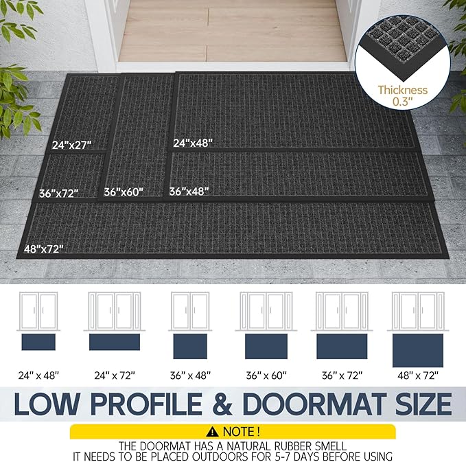Indoor Outdoor Front Door Mats, 48" x 24" Rubber Backing Non Slip Durable Welcome Floor Mats for Patio, Garage Entrance, Stain and Fade Resistant Commercial Doormats for High Traffic