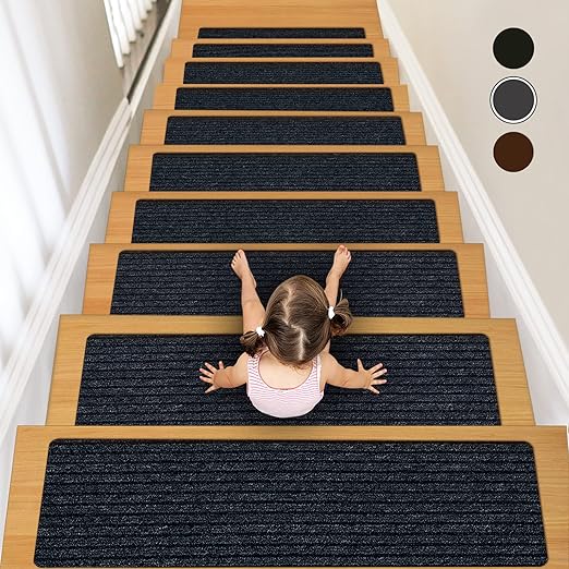 Non-Slip Stair Treads, 7.8" X 30" (7-Pack) Stair Runner Indoor Outdoor Mat, Grey Slip Resistant Stair Tread Mats Step Covers Pads for Elders, Kids and Pets (30" x 7.8", Grey)