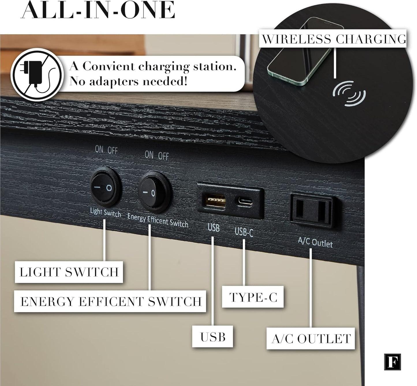 FENLO Future - 39' Modern Desk with USB-C & Qi Wireless Charging Station