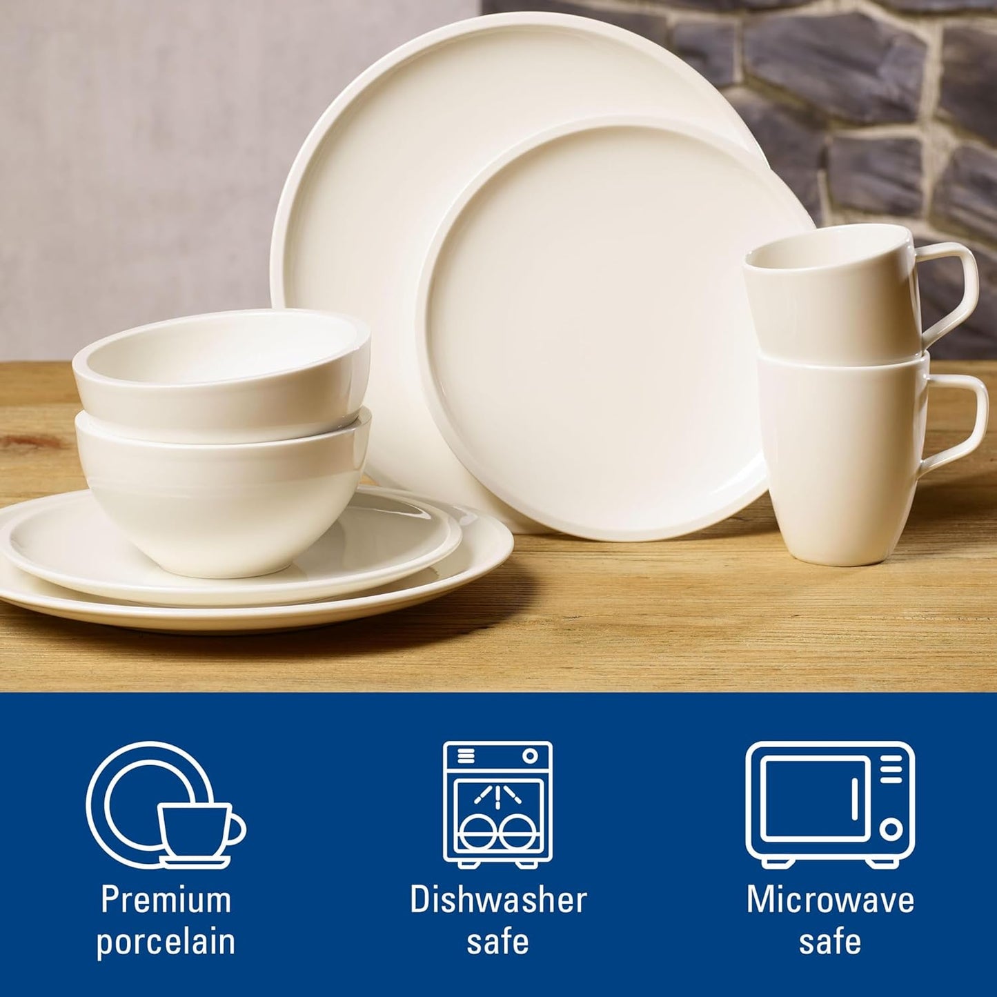 Villeroy & Boch Artesano Original Collection Starter Set, Premium Porcelain, Made in Germany, 8 Pieces, Service For 2, Dinner Plate, Salad Plate, Bowl, Mug, Rich, Creamy White