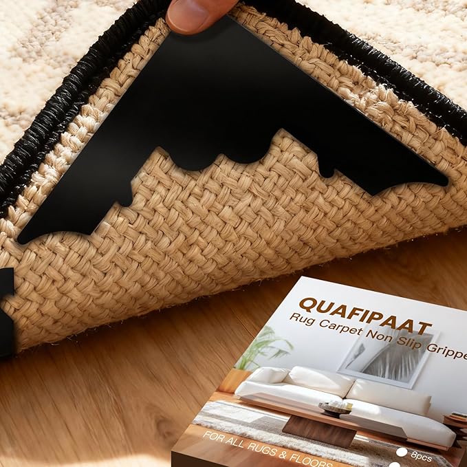 Rug Pad Gripper, 8 Pcs Reusable Non-Slip Rug Pads, for Hardwood Floors and Tiles No Damage, Keep Corners Flat, Double-Sided Adhesive Area Rugs