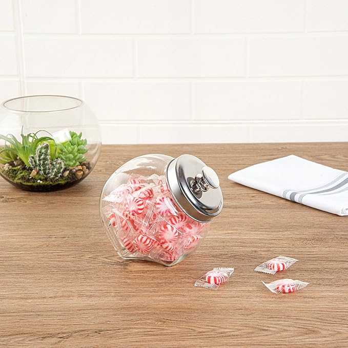 Restaurantware Vetri 0.3 Gallon Penny Jar 1 Durable Candy Jar - With Wide Spout Chrome Lid Clear Glass Cookie Jars For Kitchen Counter Dishwashable