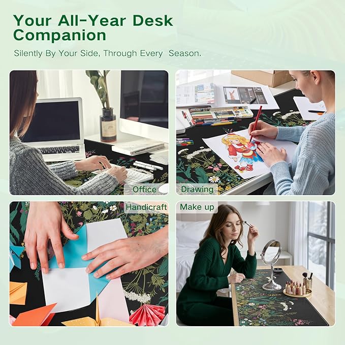 iCasso Heated Desk Pad,Heated Mouse Pad Hand Warmer, XXL Mousepad, Desk Protector Mat with 4 Heating Levels for Computer Keyboard, 35.4" x 15.7" Large Mousepad for Home Office Work (Weeds)