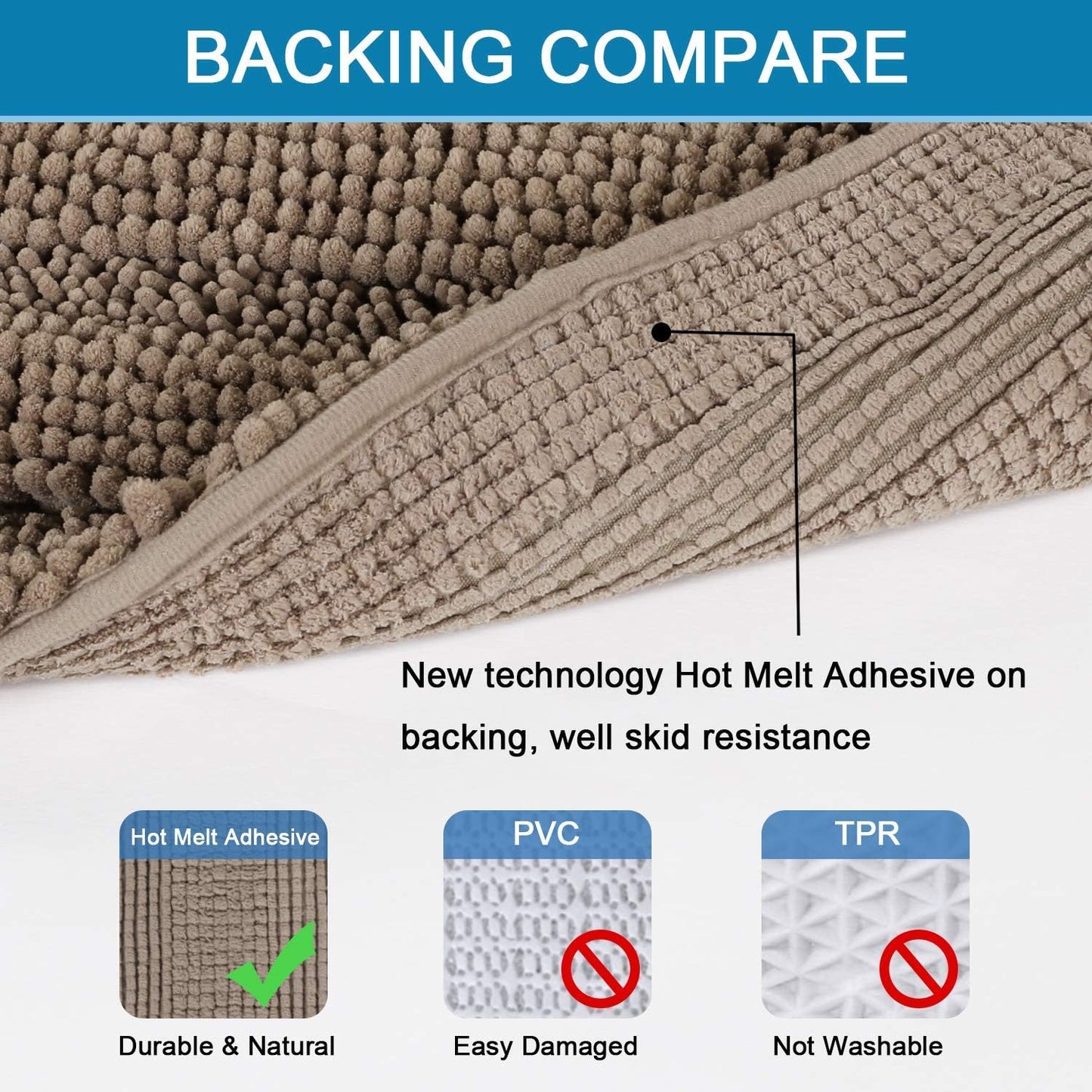 H.VERSAILTEX Bath Mats for Bathroom Non Slip Extra Thick Chenille Striped Bath Rug 24" x 36" Absorbent Non Skid Fluffy Soft Shaggy Rugs Washable Plush Mats for Indoor, Bath Room, Tub - Taupe Brown