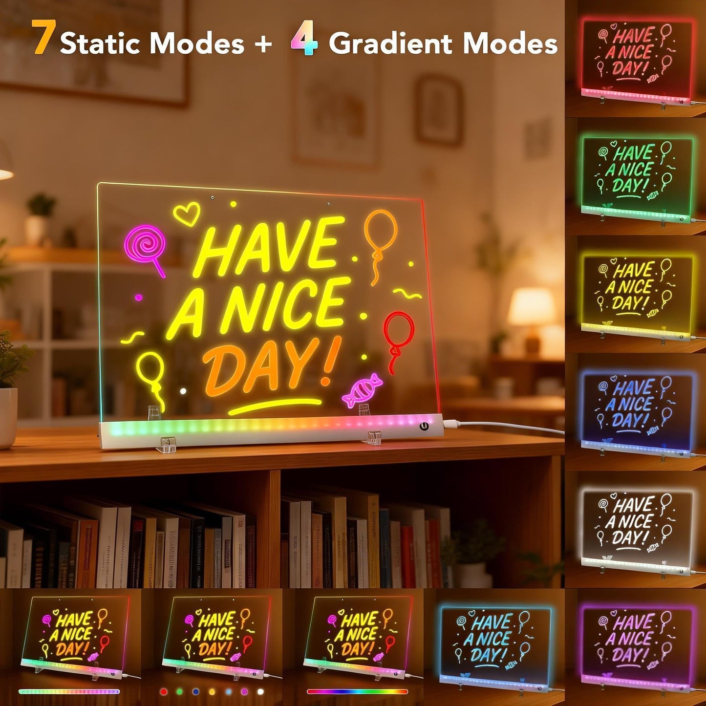 Led Drawing Board for Kids, 16.5IN Light Up Writing Tablet, Doodle Glow Dry Erase Drawing Pad with 11 Light Effects, Birthday Kindergarten Graduation Gifts for Kids Girls Teens, Stencils & 12 Markers