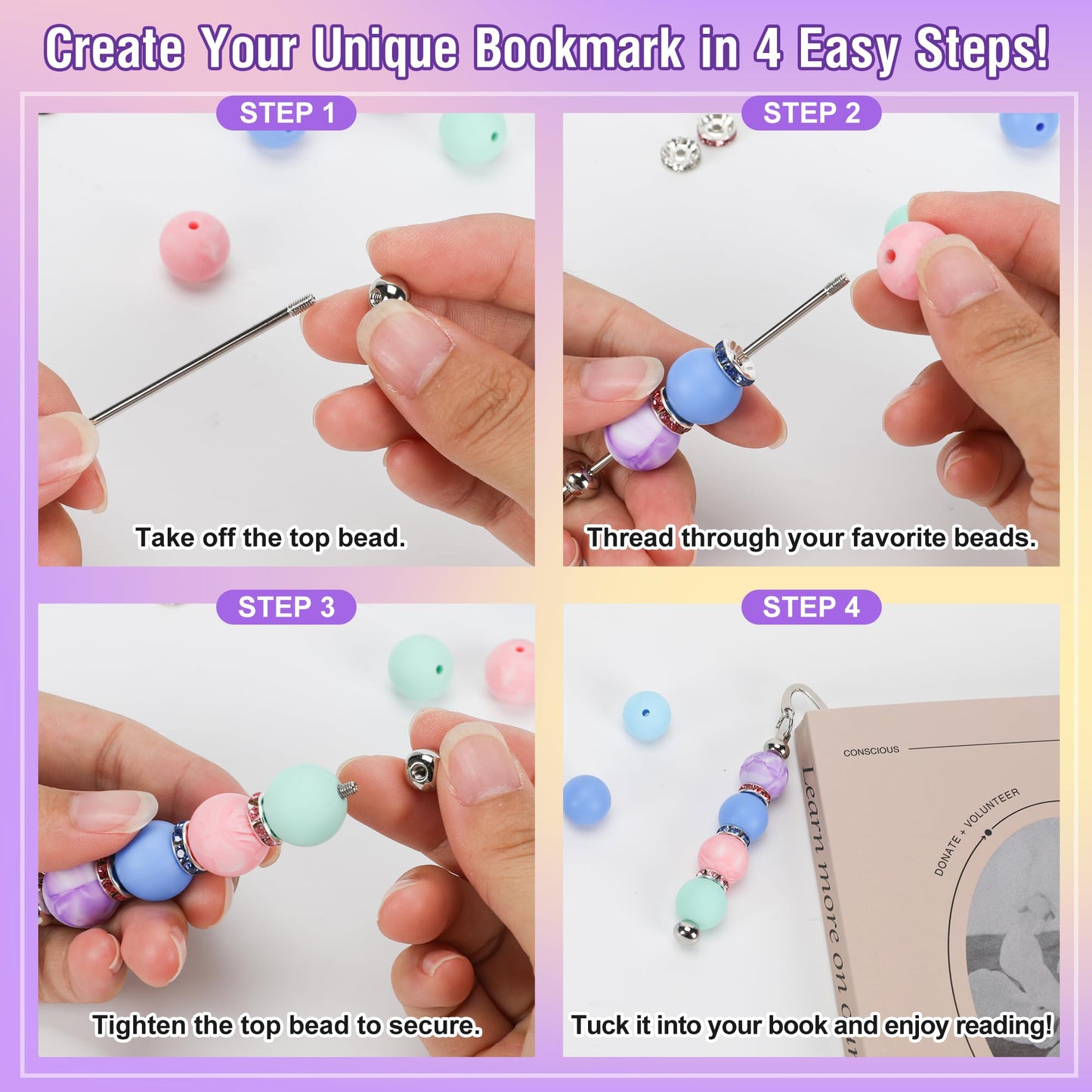 Sandure 162pcs DIY Beadable Metal Bookmarks Craft Kit with 12 Bookmarks 150 Beads Bookmark Making Kit for Adults Teachers Student Creative Gift for Readers Birthday Office Supplies
