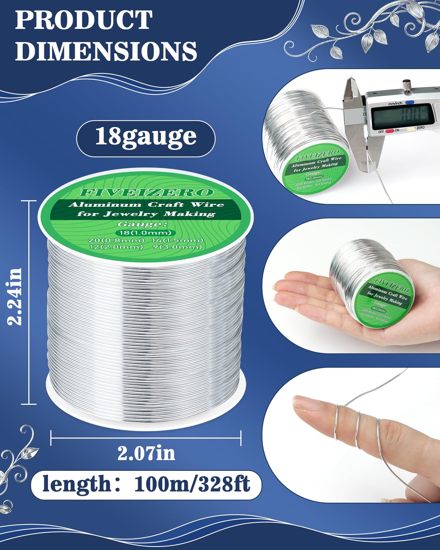 FIVEIZERO 18 Gauge Aluminum Craft Wire 328ft,Armature Wire for Sculpting, Bendable Metal Wire for Jewelry Making, Wire Wrapping, Floral Sculptures,Clay & Christmas Ornaments Crafting(Sliver)