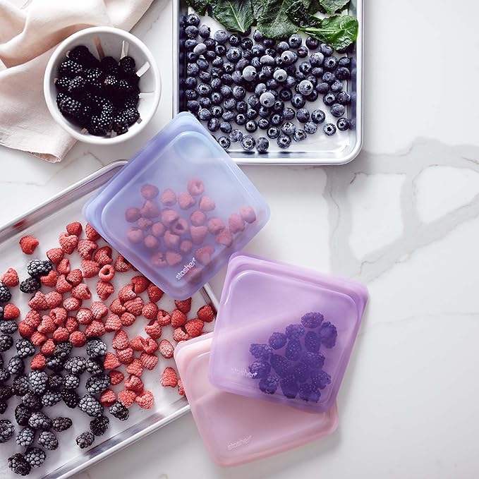 Stasher Premium Silicone Reusable Food Storage Sandwich Bag, Purple, Microwave, Sous Vide, Dishwasher, Oven and Freezer Safe, BPA Free, Leak-free, Eco-friendly, 28 Oz