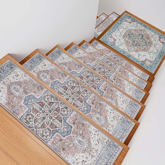 OJIA Non-Slip Stair Treads Matching Mat for Wooden Steps, Square Rubber Backing Anti-Slip Stair Carpet Landing Mat Stair Rugs 31x31 inch Carpet for Stairs