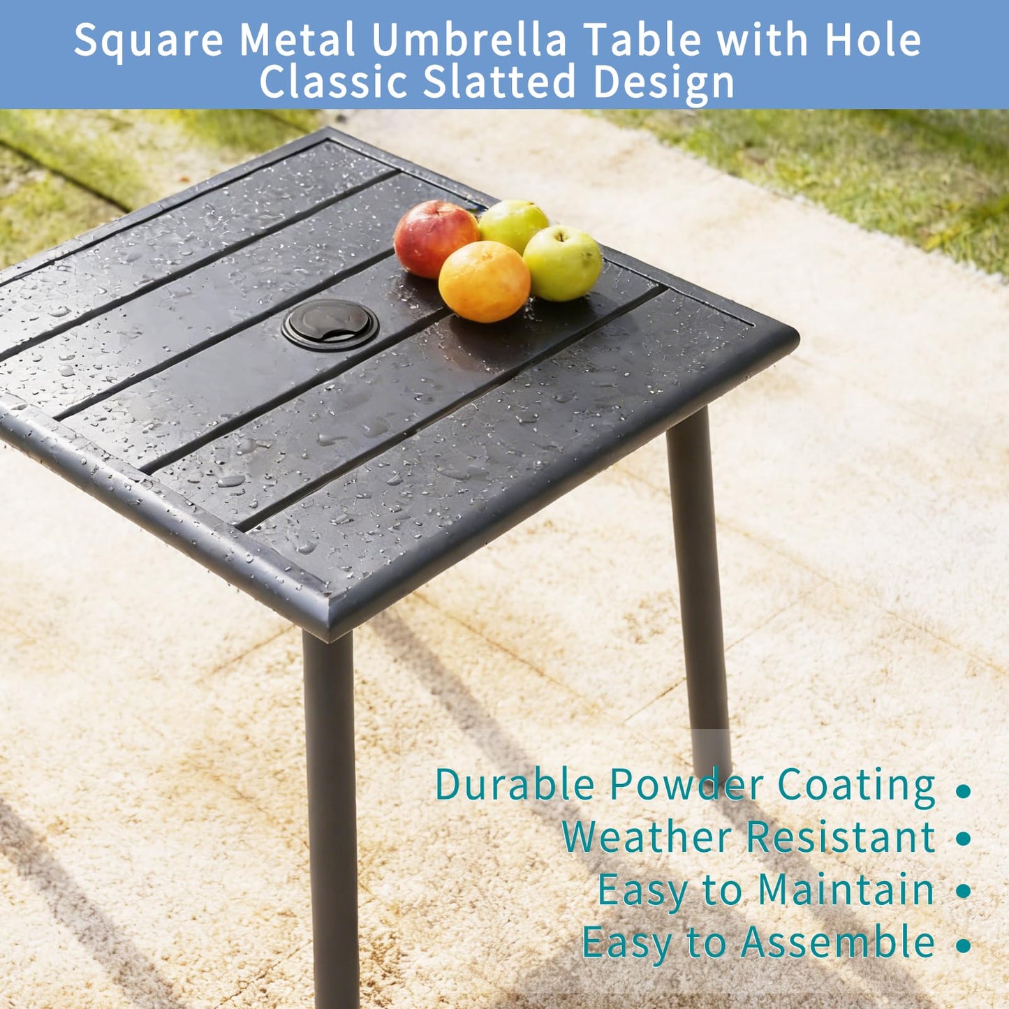 UFavo Home Small Metal Outdoor Side Table with Umbrella Hole, Sqaure Patio Coffee Bistro Table End Table, Umbrella Table with Hole for Poolside Backyard Porch Deck Balcony,19.7x19.7 inches, Gray