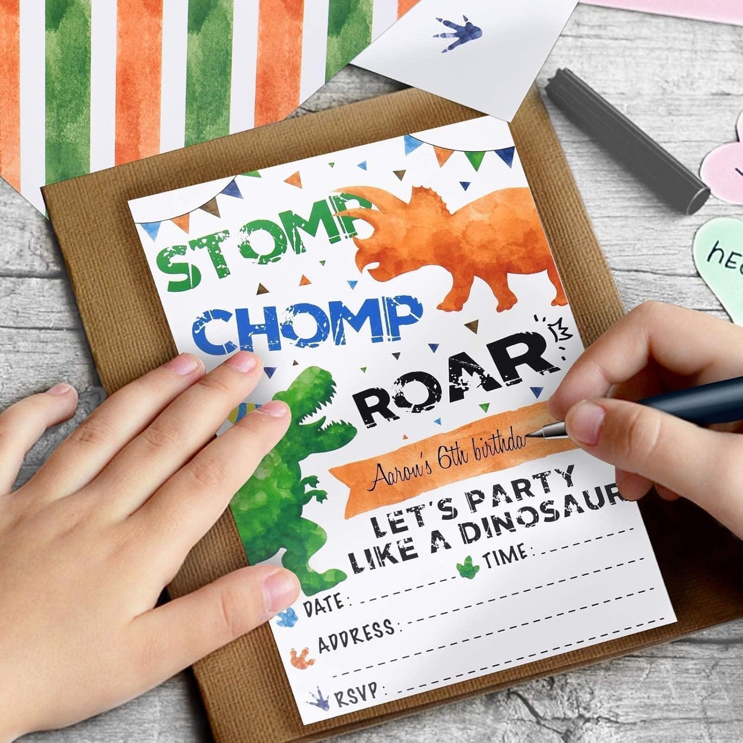WERNNSAI Dinosaur Birthday Party Invitation Cards - 20 Sets Watercolor Dinosaur Invitations with Envelopes for Boys Kids Dino Party Supplies Fill in T-Rex Invite Cards for Birthday Baby Shower Favors