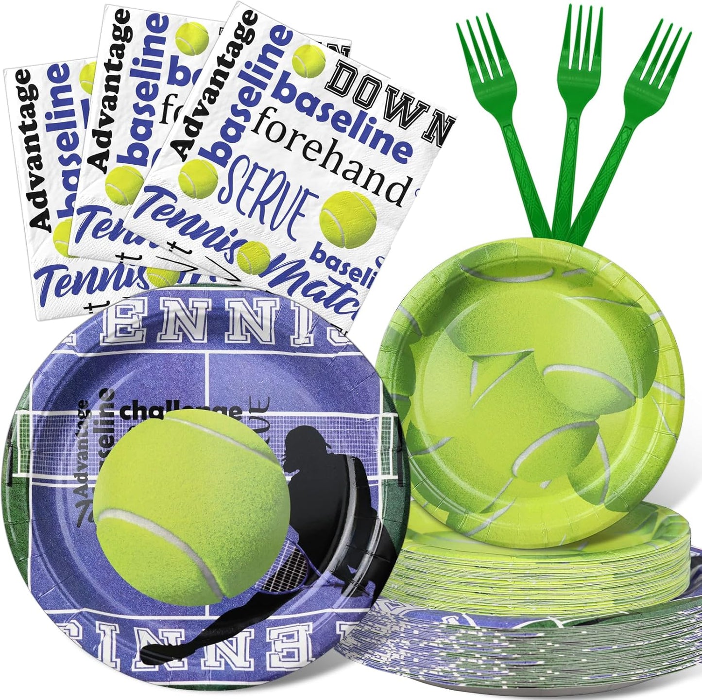 Tennis Party Decorations Set - Fun Tennis Party Plates, Napkins, and Forks for an Exciting Celebration - Disposable Tennis Party Supplies for Birthdays and Events