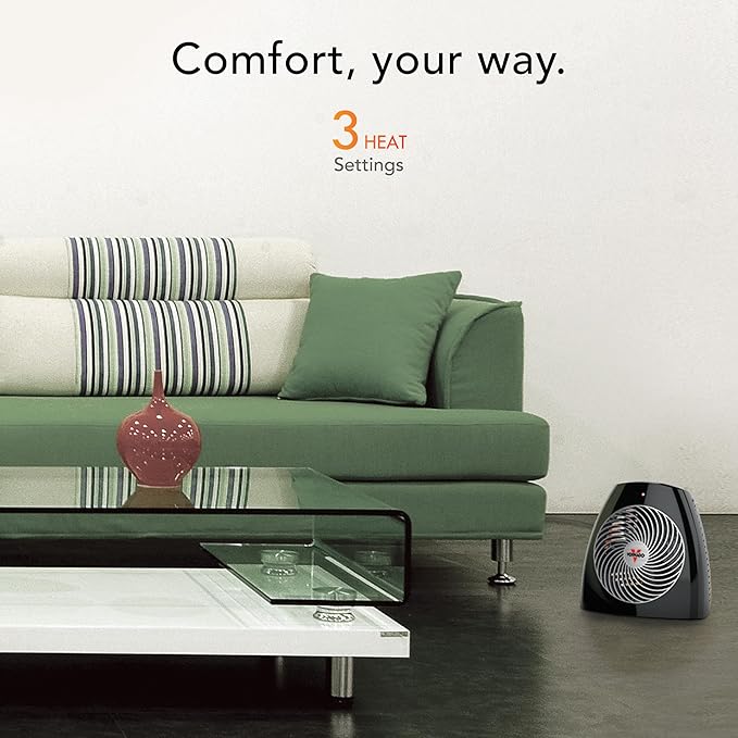 Vornado MVH (2025) Space Heater, 3 Heat Settings, Adjustable Thermostat, Tip-Over Protection, Auto Safety Shut-Off System, Indoor Use, Whole Room Heating, Black