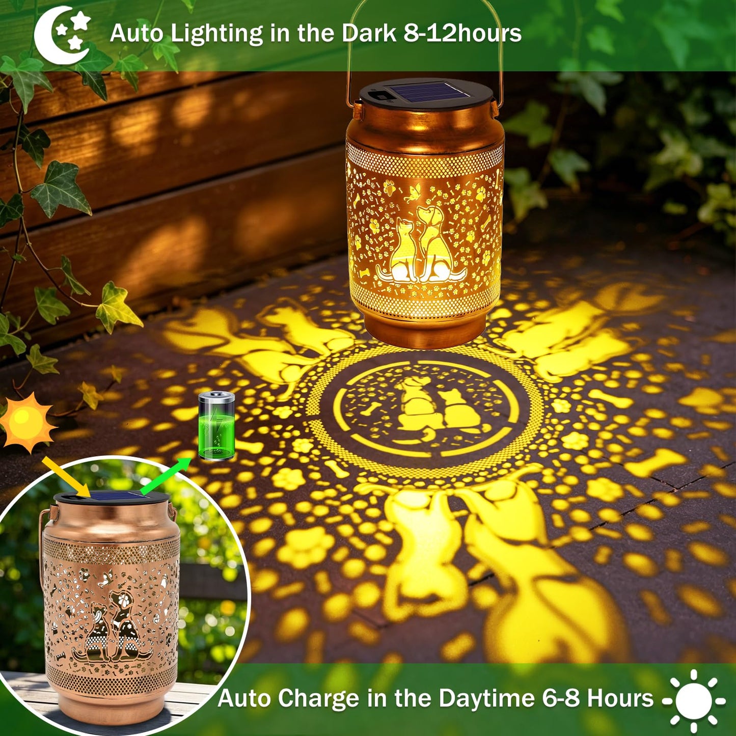 Dog Solar Lanterns Outdoor Waterproof Garden Decor, Dog Gifts for Mothers Day Women Mom Grandma Birthday, Metal Sunflower Hanging Solar Lights for Outside Yard Patio Pathway Backyard Porch