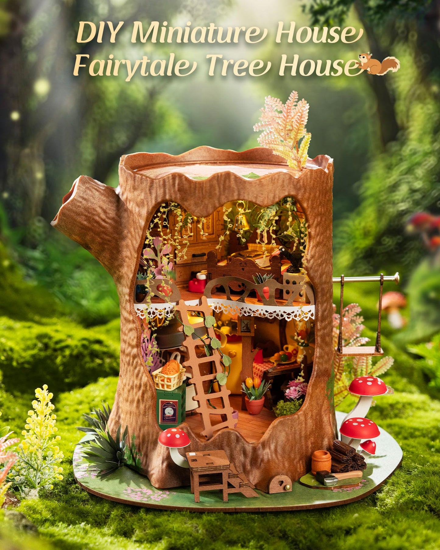 Rolife DIY Miniature House Kit for Adults, Mini Wooden Dollhouse Kit, Tiny House Diorama Building Kits-Birthday Christmas Craft Hobbies Gift for Teens Kids (Fairytale Tree House)