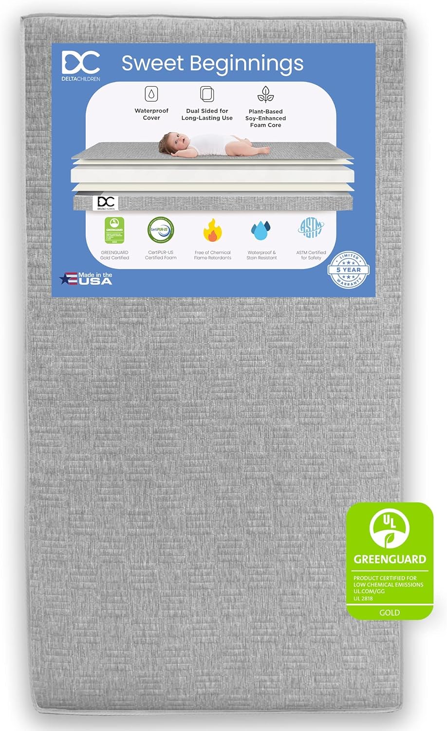Delta Children Poppy 6-Piece Baby Nursery Furniture SetIncludes: Convertible Crib, Dresser, Changing Top, Mattress, Sheets, & Changing Pad, Bianca White w/Natural
