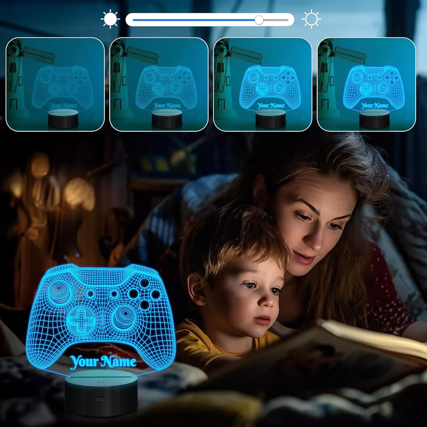 Attivolife Personalized 3D Game Theme Night Light, Table Desk Lamp Engraved Name Letter, Multicolor Custom LED Best Home Decor Birthday Christmas Gifts Toys for Boys Girls Kids