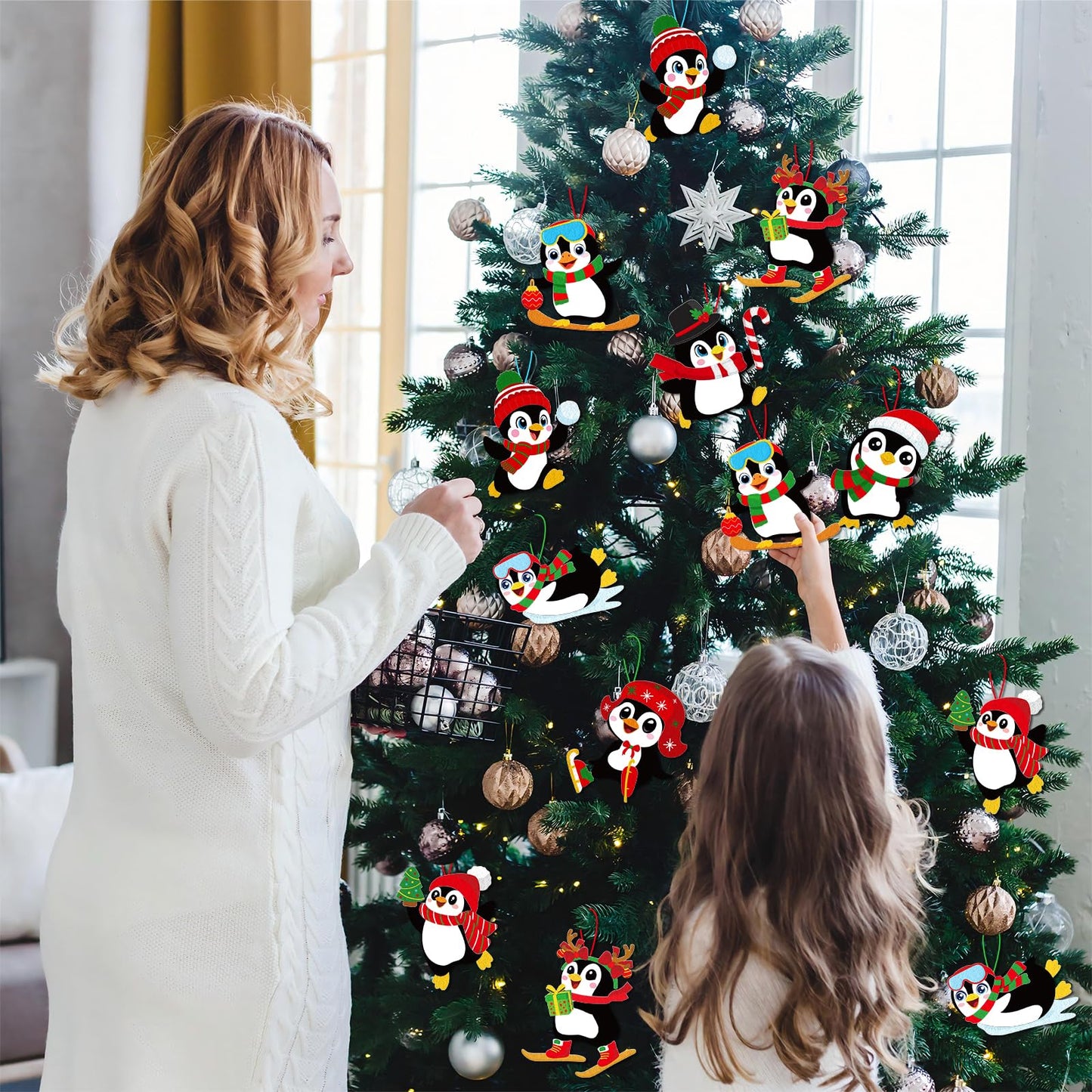 Moon Boat 40 Sets Christmas Crafts Penguin DIY Hanging Decorations Holiday Winter Craft Home Activities Party Favors
