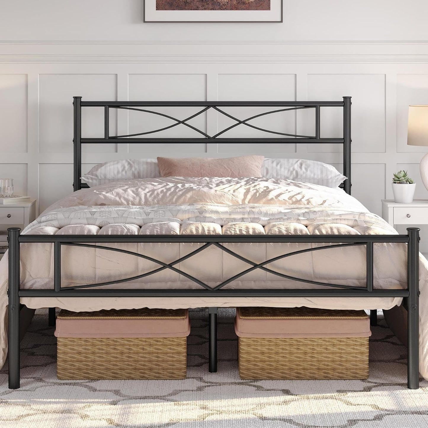 Yaheetech Metal Full Size Bed Frame, Platform Bed Frame, Mattress Foundation with Curved Design Headboard & Footboard, NO Box Spring Needed, Heavy-Duty Support, Easy Assembly, Full, Black