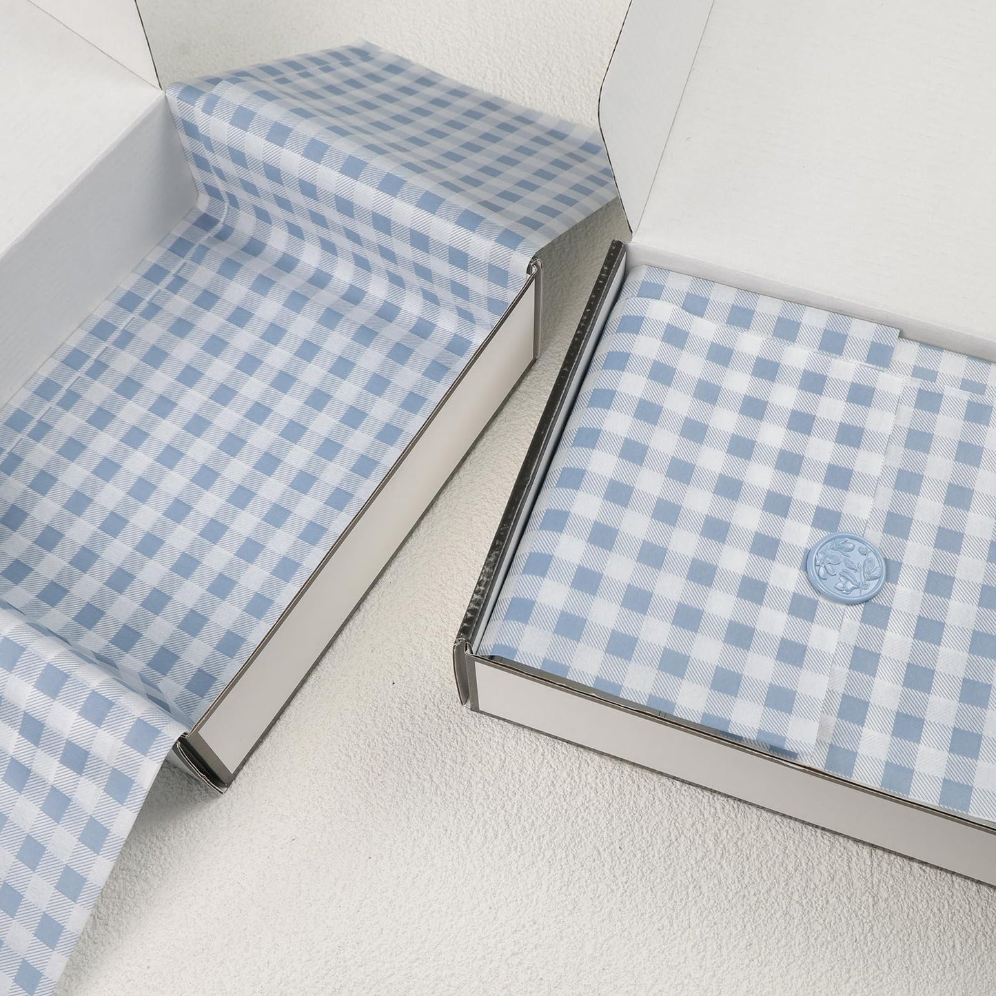 UNIQOOO 120 Sheets Dusty Blue Gingham Tissue Paper, Buffalo Plaid Gift Wrapping Tissue DIY Art Craft Tissue Paper for Wedding Birthday Baby Shower Bouquet Supplies, 20 x 14 Inch
