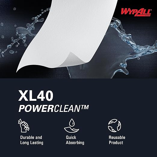 WypAll PowerClean L40 Cloths Extra Absorbent Wipes (05790), Pop-Up Box, Bulk Paper Wipers, White (9 Packs of 100 Sheets, 900 Sheet Total)