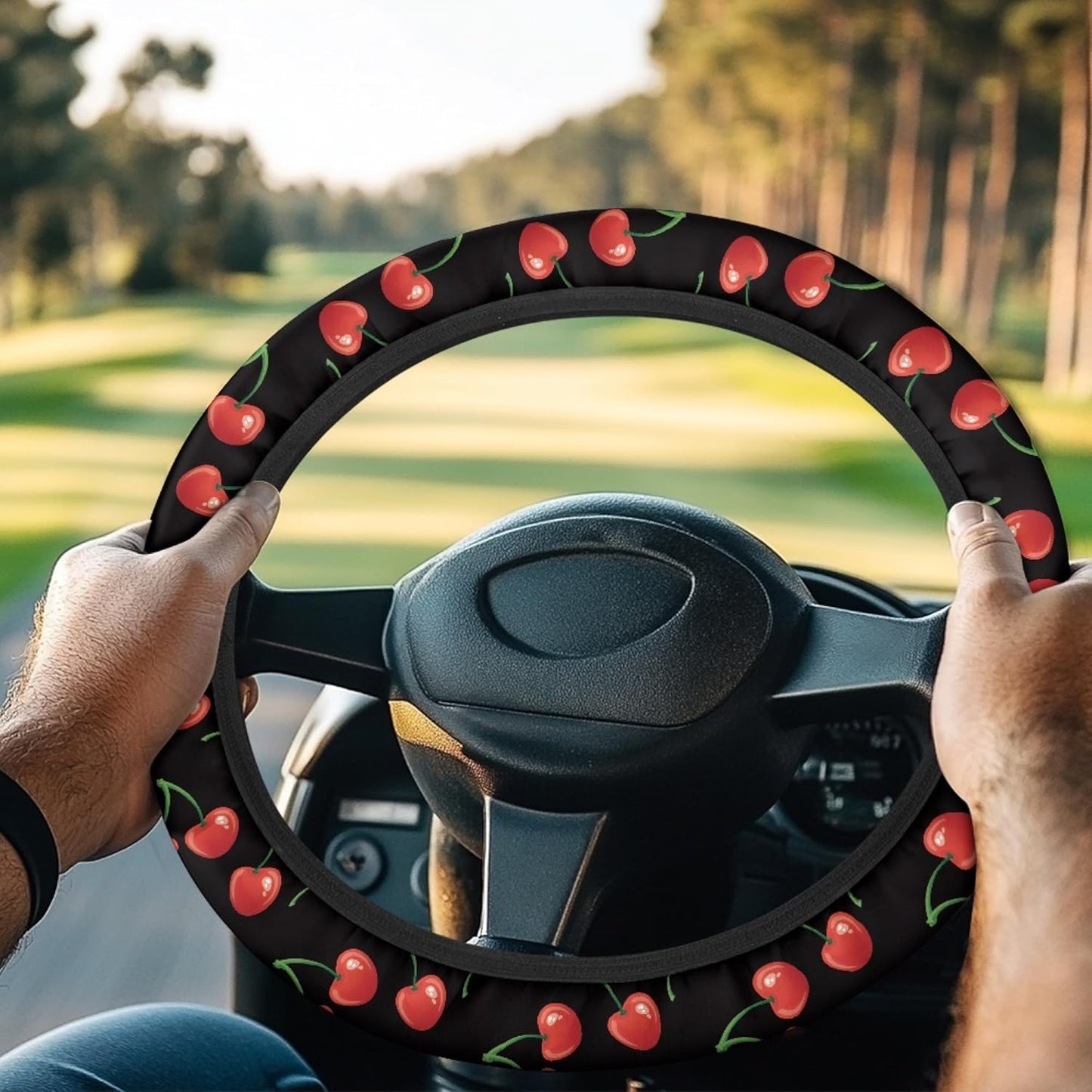 Red Cherry Golf Cart Steering Wheel Cover 13 Inch - 14 Inch Golf Cart Steering Wheel Covers Sun Shade Protector Accessories