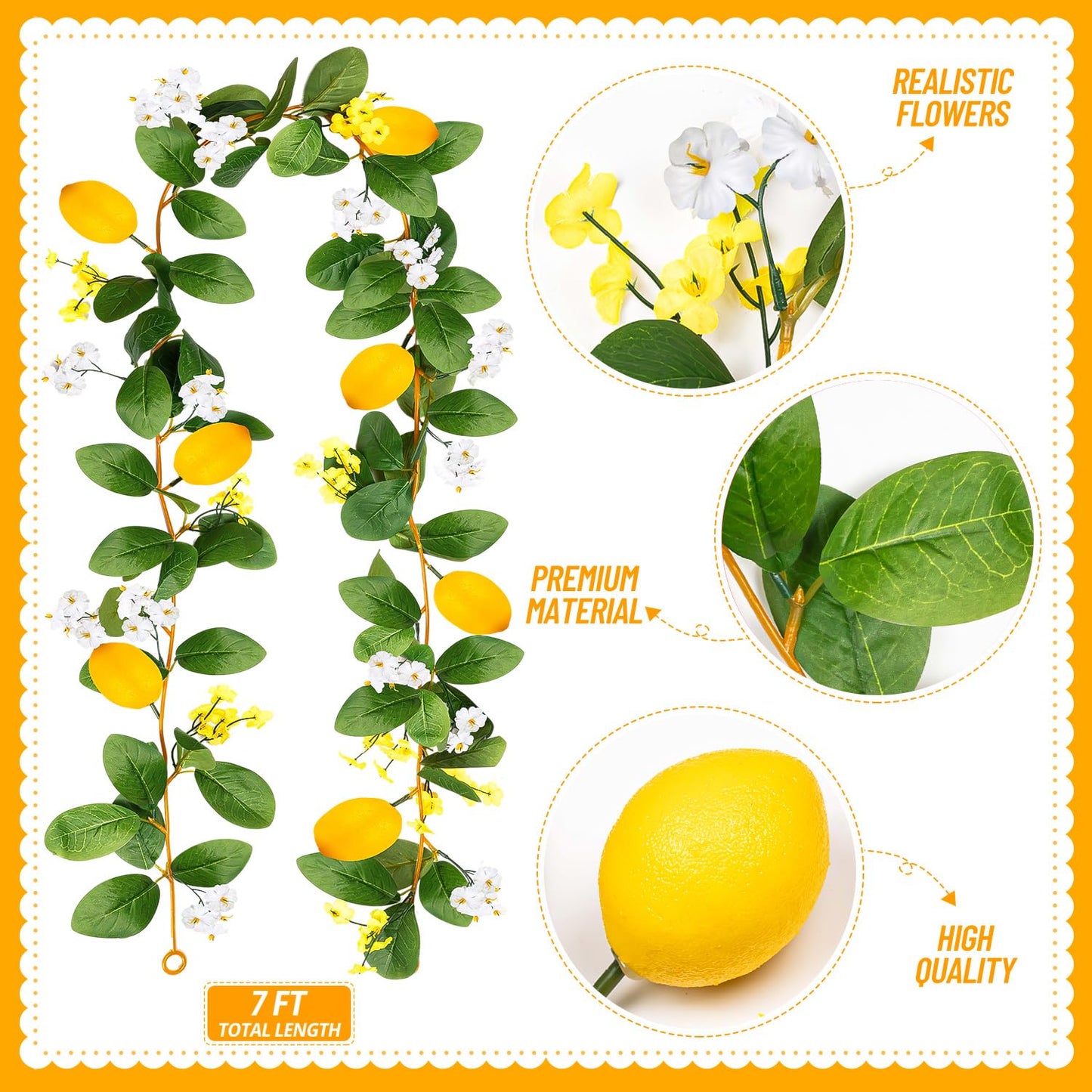 KVCSYAW 2 Pcs Artificial Lemon Flower Garland Vine, 14 Ft Fake Yellow Lemon Vines Silk Flowers Hanging Floral Garlands Decoration for Room Wall, Flower Themed Party, Wedding Supplies