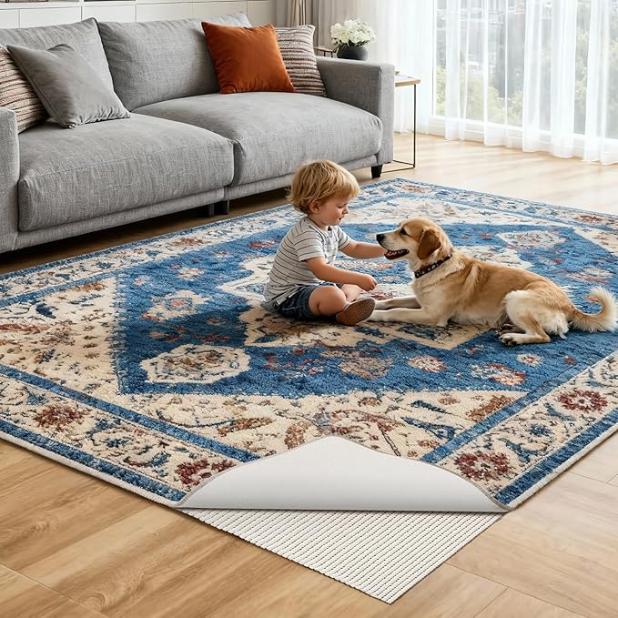 Songrey Non-Slip Rug Pad 5x8 FT, Extra Thick Carpet Pads for Hard Surfaces, Prevents Sliding and Secures Rugs, Provides Floor Protection with Comfort Cushioning