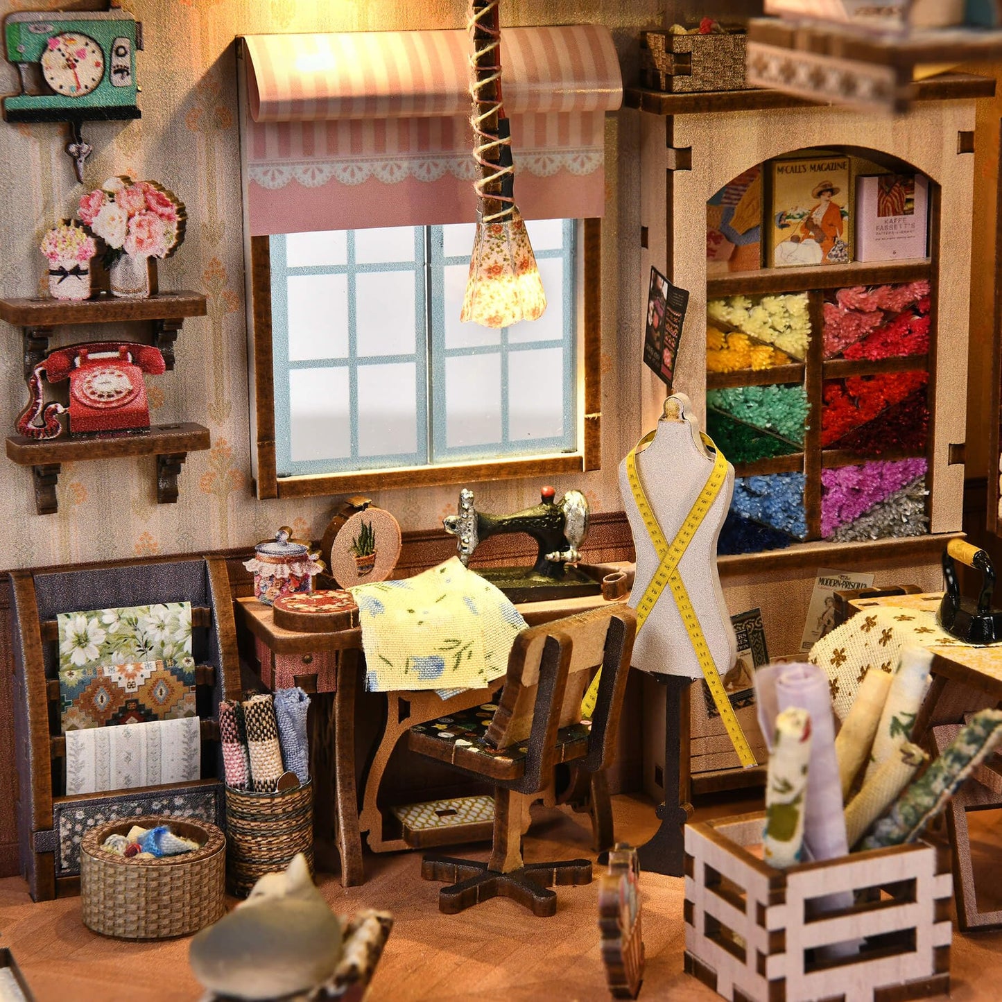 fifijoy Book Nook Kit - DIY Miniature House Dollhouse Kit for Adults and Teens, Booknook Tiny House Bookshelf Decor 3D Wooden Puzzle, Gifts for Family Friends (Sewing Room)